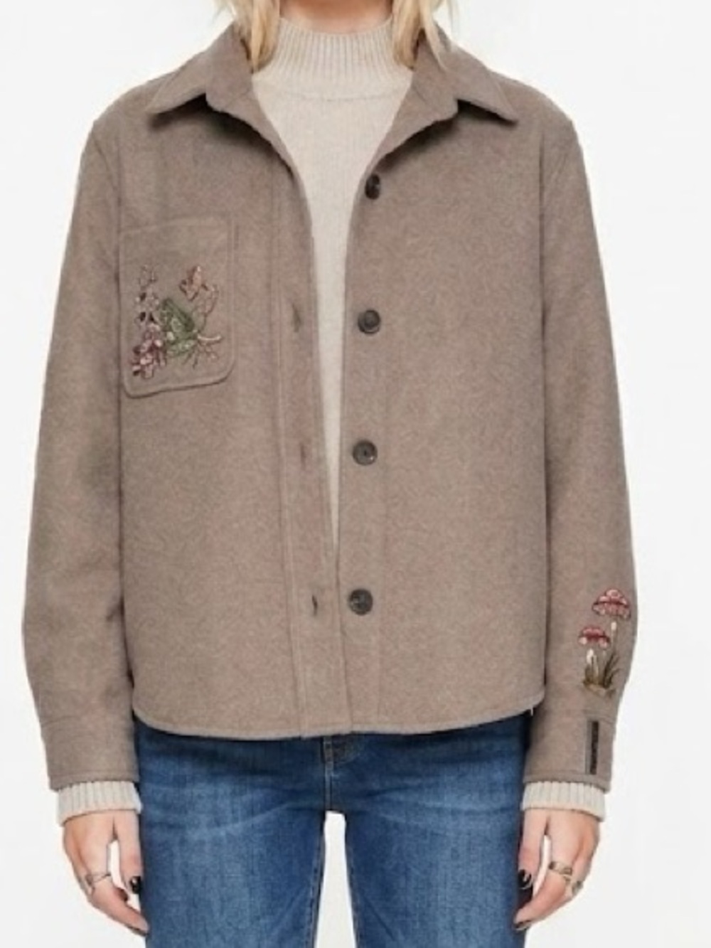 Disturbia Cordelia Floral Frog Embroidered Pocket Front Shacket 8